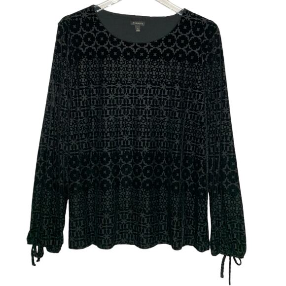 Talbots L Womens Black Burnout Velvet Blouse Top Whimsy Evening Party - Picture 1 of 8